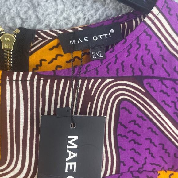 Mae Otti Flowy Flare Womens Dress Colorful 2XL Cotton Art Abstract - Picture 6 of 16